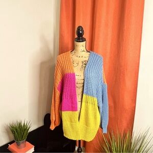 Color Block Open Front Sweater